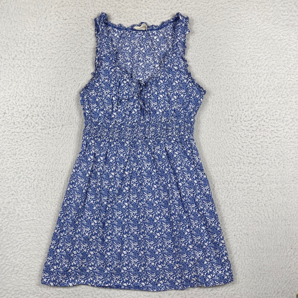 Nation LTD Dress Womens L Blue Floral Pima Cotton Smocked Ruffle Cottagecore